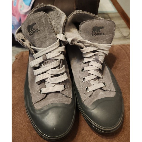 Sorel Mens Cheyanne Metro Sneaker Boots Gray Leather Lace Up Insulated - Picture 1 of 7